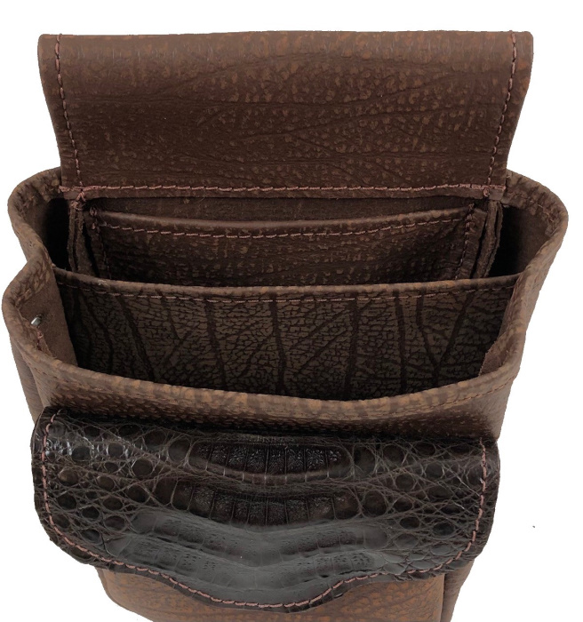 (image for) Brown Crocodile Belly & Cape Buffalo Shotgun Shell Belt Pouch Deluxe